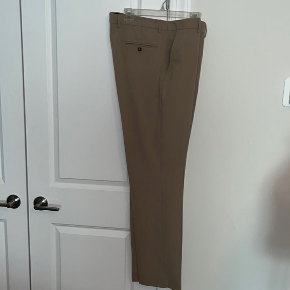 Nautica poly blend Dress Beige taupe Tan flat Front work dress Pants 36 x 34